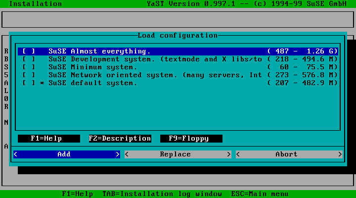 SuSE's install options